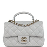 Chanel Mini Rectangular Flap Bag with Top Handle Light Grey Lambskin Light Gold Hardware