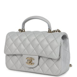 Chanel Mini Rectangular Flap Bag with Top Handle Light Grey Lambskin Light Gold Hardware