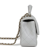 Chanel Mini Rectangular Flap Bag with Top Handle Light Grey Lambskin Light Gold Hardware