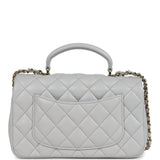 Chanel Mini Rectangular Flap Bag with Top Handle Light Grey Lambskin Light Gold Hardware