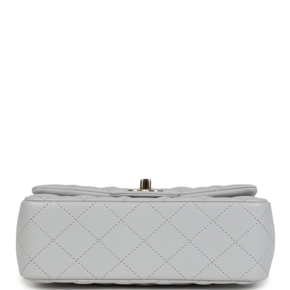 Chanel Mini Rectangular Flap Bag with Top Handle Light Grey Lambskin Light Gold Hardware