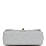 Chanel Mini Rectangular Flap Bag with Top Handle Light Grey Lambskin Light Gold Hardware