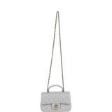 Chanel Mini Rectangular Flap Bag with Top Handle Light Grey Lambskin Light Gold Hardware
