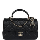 Chanel Mini Rectangular Top Handle Flap Bag Black Lambskin Light Gold Hardware