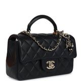 Chanel Mini Rectangular Top Handle Flap Bag Black Lambskin Light Gold Hardware