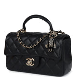 Chanel Mini Rectangular Top Handle Flap Bag Black Lambskin Light Gold Hardware