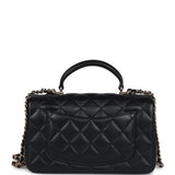 Chanel Mini Rectangular Top Handle Flap Bag Black Lambskin Light Gold Hardware