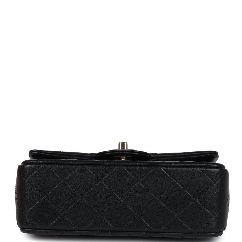 Chanel Mini Rectangular Top Handle Flap Bag Black Lambskin Light Gold Hardware