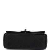 Chanel Mini Rectangular Top Handle Flap Bag Black Lambskin Light Gold Hardware