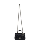 Chanel Mini Rectangular Top Handle Flap Bag Black Lambskin Light Gold Hardware