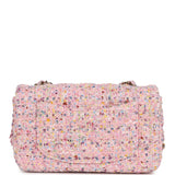 Chanel Mini Classic Rectangular Flap Bag Pink Tweed and Sequin Light Gold Hardware