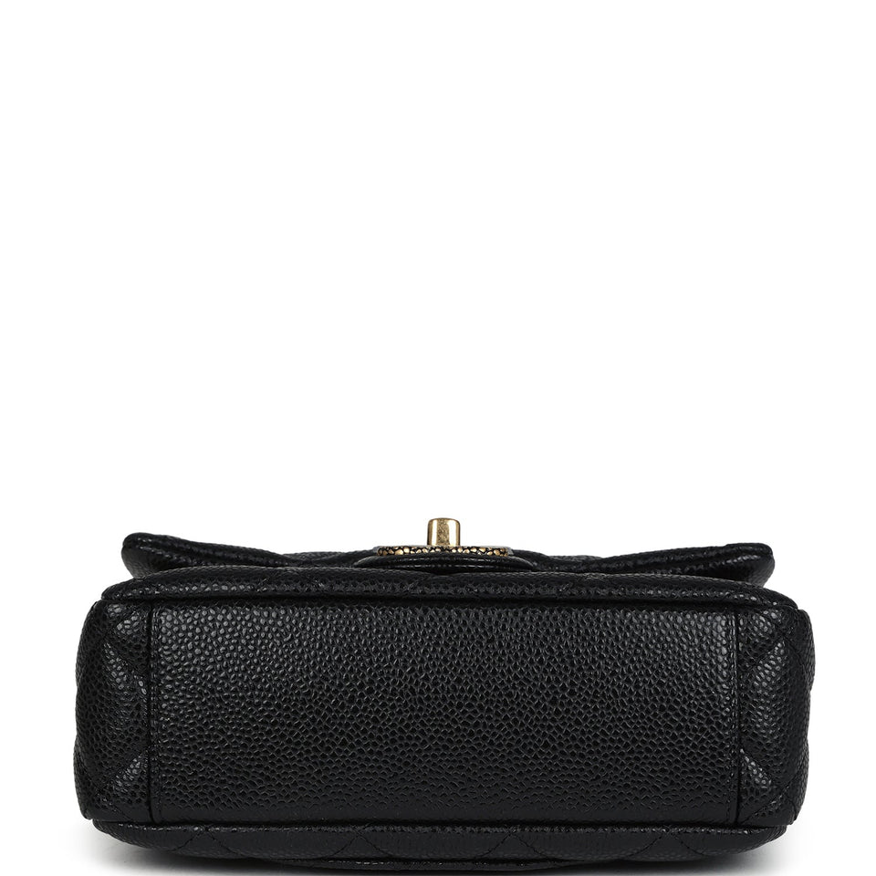Chanel Mini Rectangular Flap Bag Black Shiny Caviar Gold Hardware