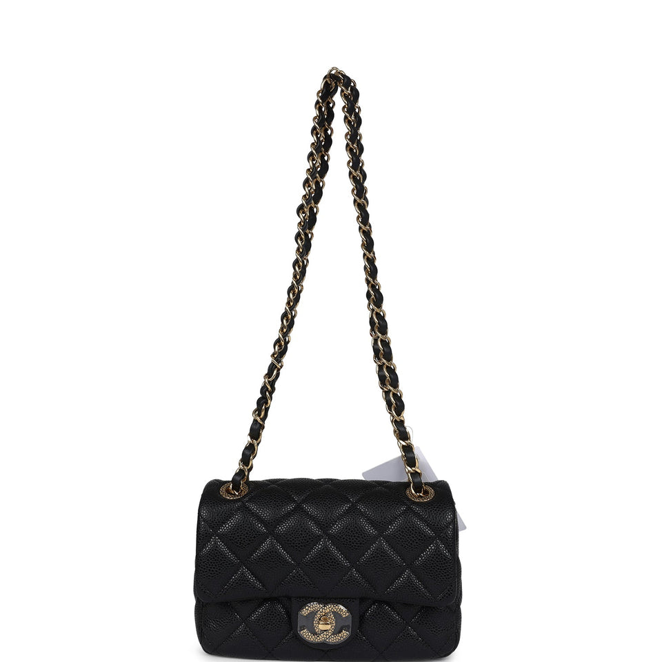 Chanel Mini Rectangular Flap Bag Black Shiny Caviar Gold Hardware