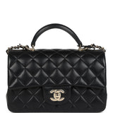 Chanel Mini Rectangular Top Handle Flap Bag Black Lambskin Light Gold Hardware