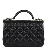 Chanel Mini Rectangular Top Handle Flap Bag Black Lambskin Light Gold Hardware