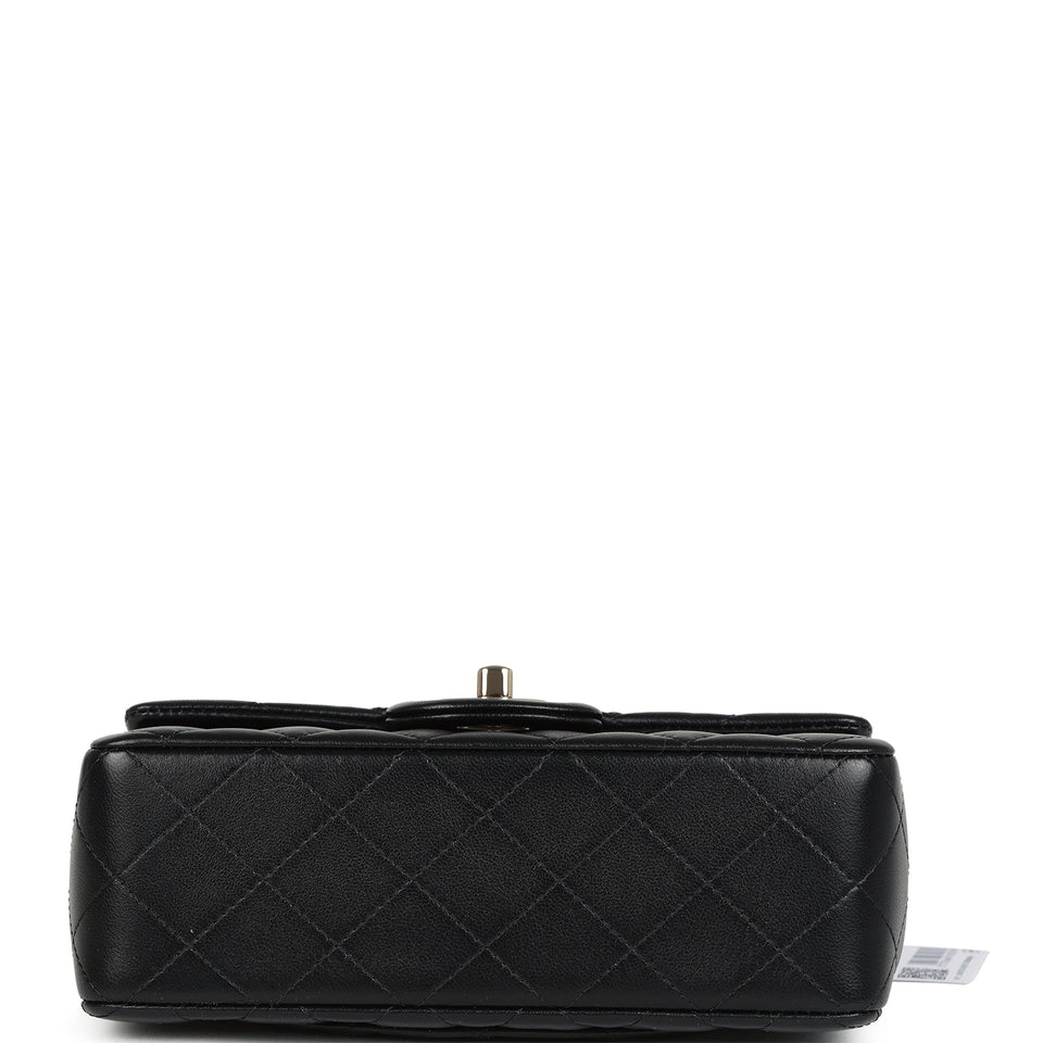 Chanel Mini Rectangular Top Handle Flap Bag Black Lambskin Light Gold Hardware