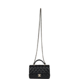 Chanel Mini Rectangular Top Handle Flap Bag Black Lambskin Light Gold Hardware