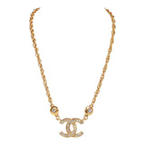Chanel Vintage 24K Gold Plated Crystal Signature CC Logo Necklace