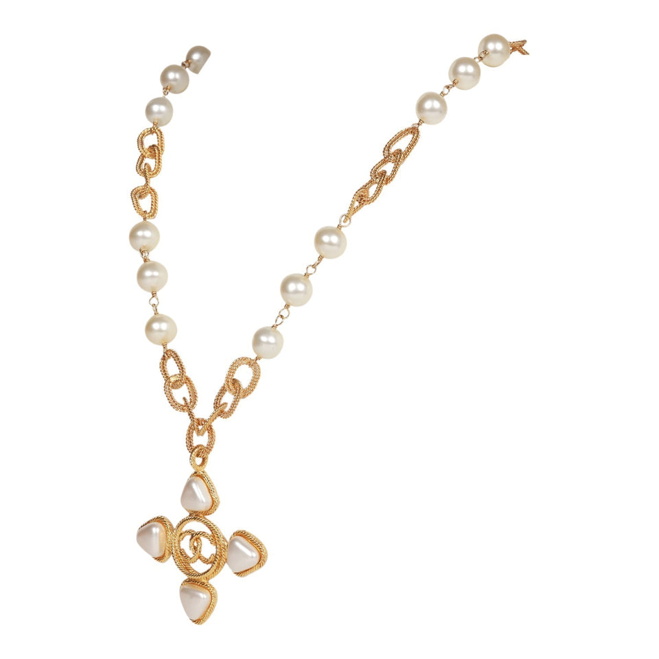 Chanel Vintage Gold Plated CC Faux Pearl Pendant Necklace