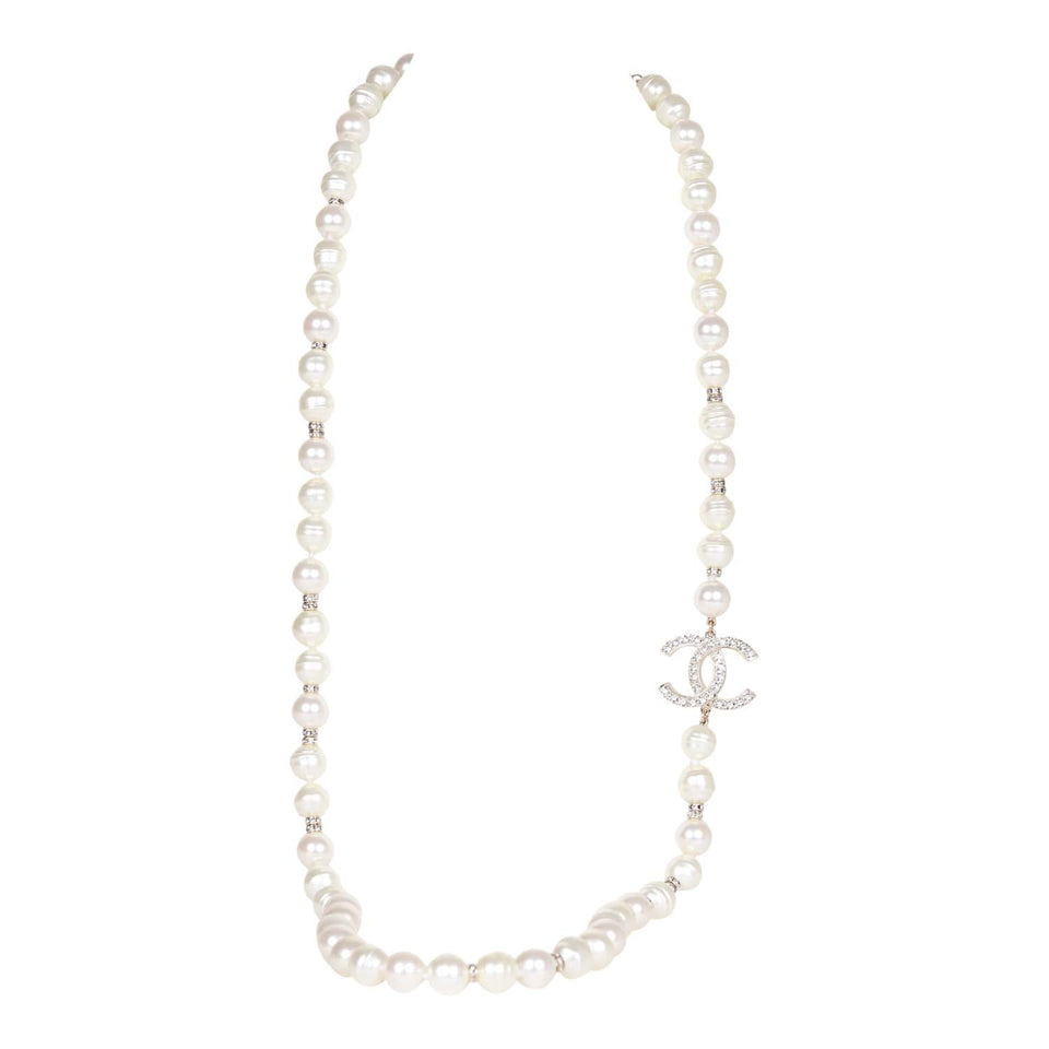 Chanel Gold CC Faux Large Pearl Crystal Necklace