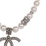 Chanel Faux Pearl and Crystal Silver CC Pendant Necklace