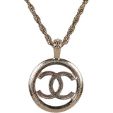 Chanel Large Logo Pearl and Light Gold Metal Pendant Necklace