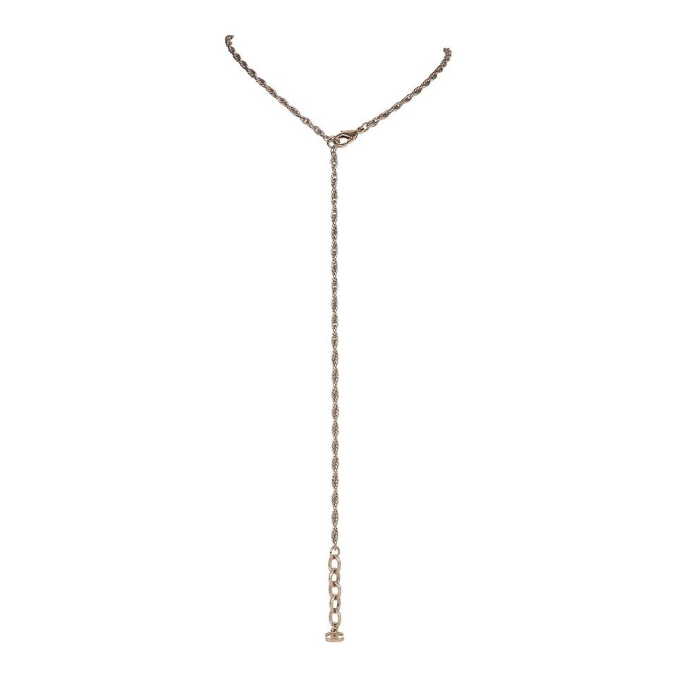 Chanel Large Logo Pearl and Light Gold Metal Pendant Necklace