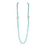 Chanel Teal Gripoix Beaded Necklace Gold Metal and White Strass CC Logos
