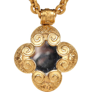 Chanel Vintage 24K Gold Plated Grapevine Mirror Pendant Necklace