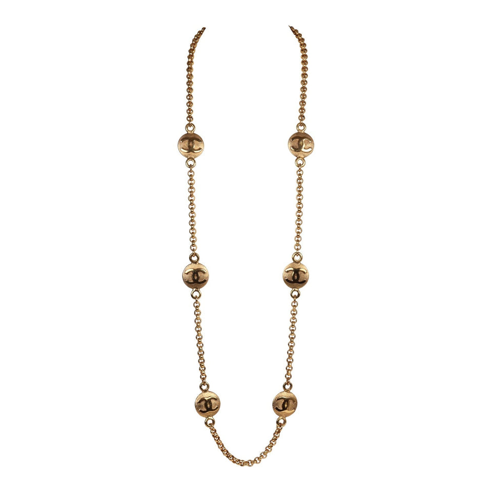 Chanel Vintage Medallion Cable Chain Gold Metal Necklace
