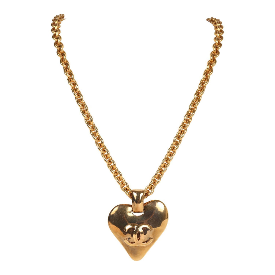 Chanel Vintage 24K Gold Plated Long CC Heart Pendant Necklace