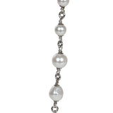 Chanel Silver Metal, White Strass, and White Pearl Logo and Hearts Sautoir Necklace