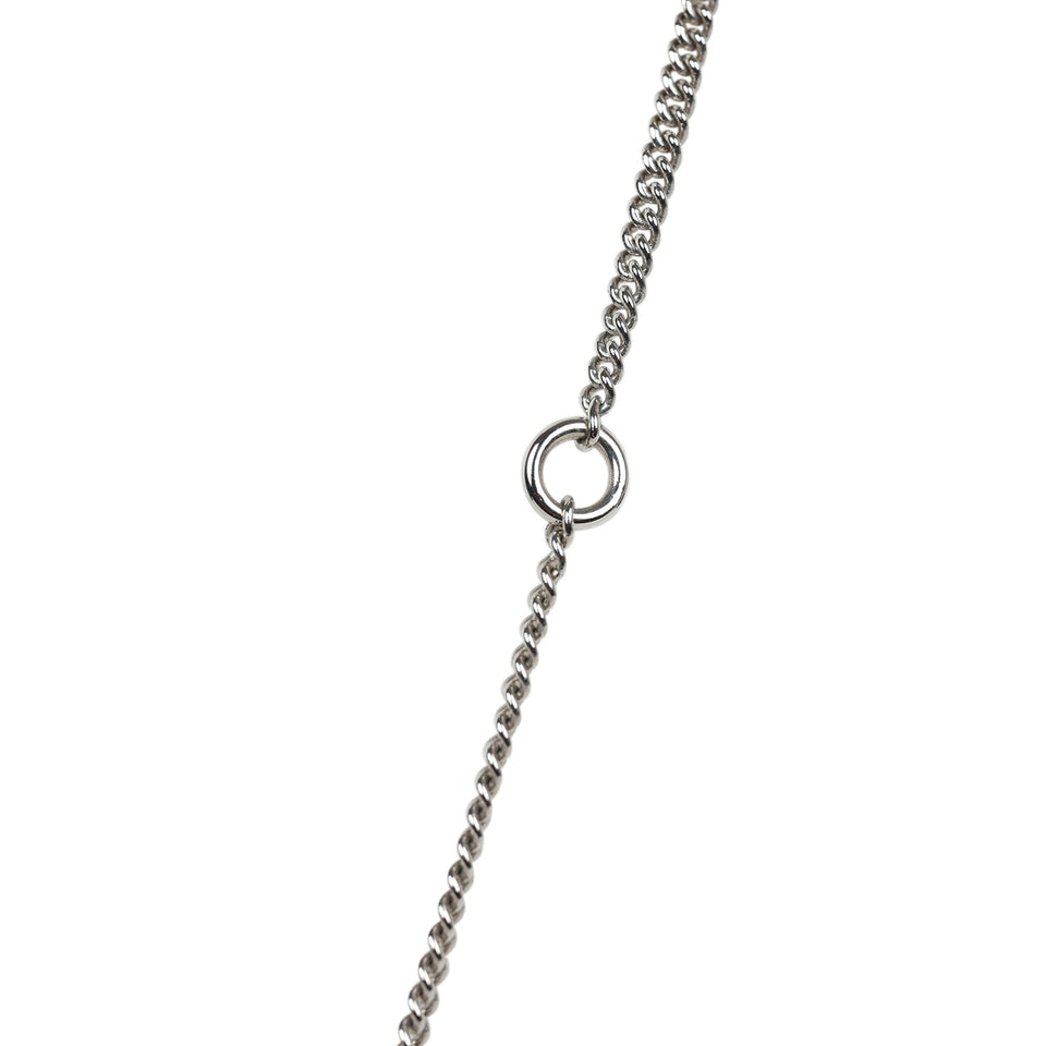 Chanel Silver CC Crystal Choupette Cat Emoji Pendant Necklace