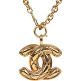 Chanel Vintage 24K Gold Plated Large CC Quilted Pendant Necklace