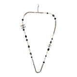 Chanel CC Long Beaded Necklace White/Black/Grey Light Gold Hardware