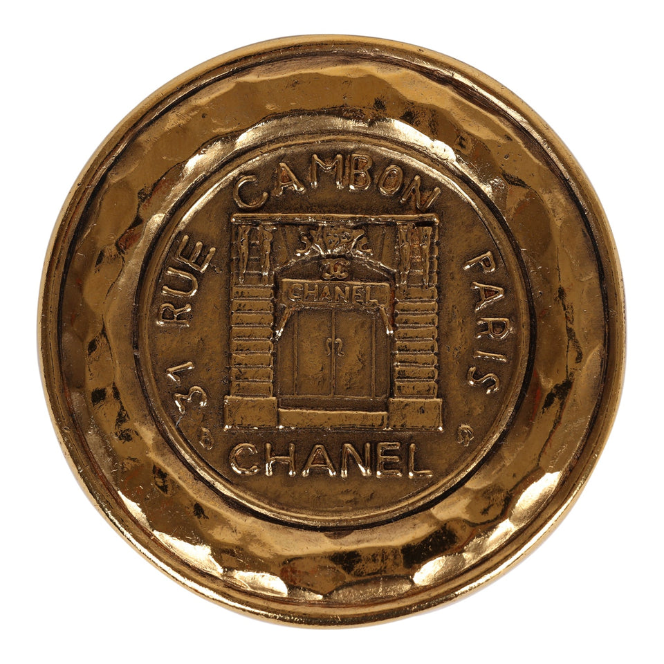 Chanel Vintage Rue Cambon Brooch Gold Metal