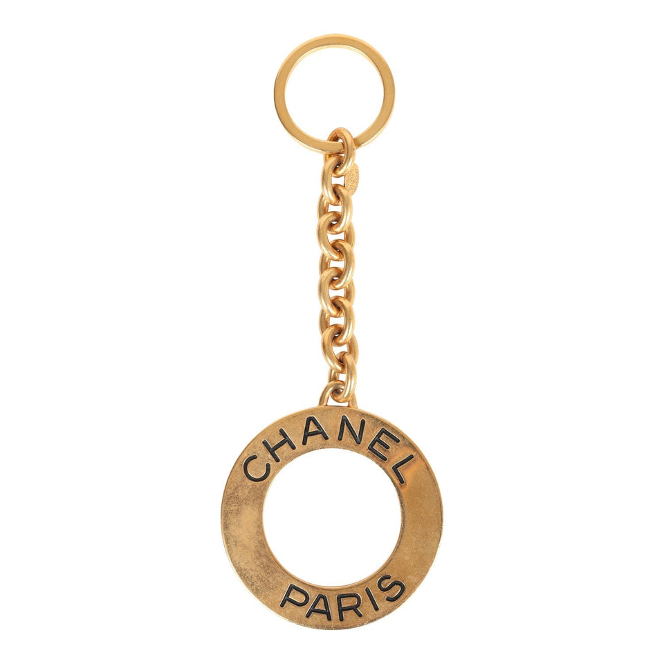 Chanel Vintage 24K Gold Plated Paris Circle Keychain