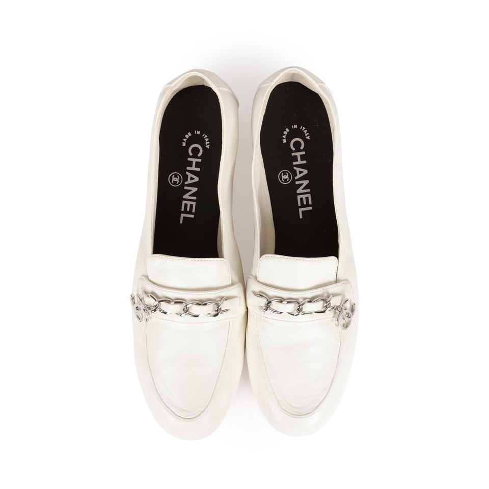 Chanel White Lambskin Loafers 37