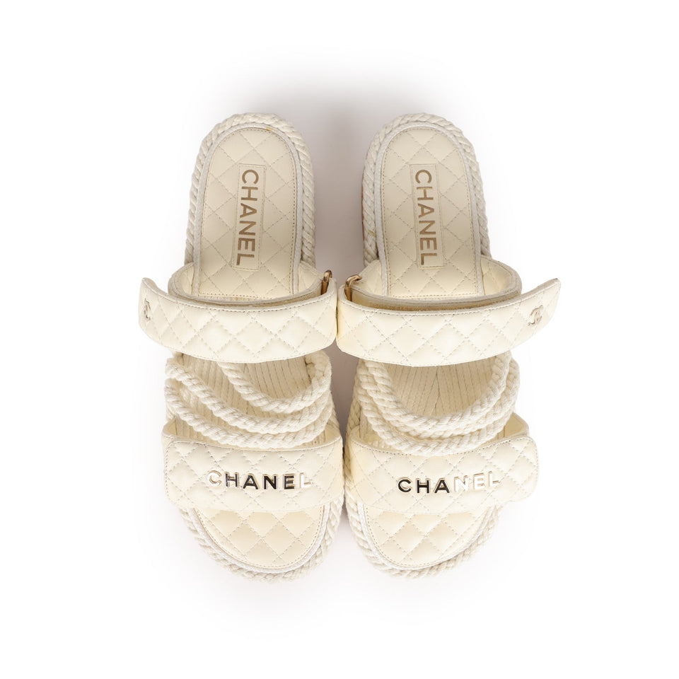 Chanel Rope Sandals White Lambskin Gold Hardware  41 EU