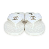 Chanel CC Logo Thong Sandals White Lambskin & Tweed 38 EU Gold Hardware
