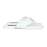 Chanel CC Logo Thong Sandals White Lambskin & Tweed 38 EU Gold Hardware