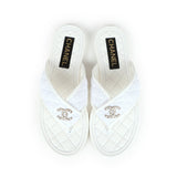 Chanel CC Logo Thong Sandals White Lambskin & Tweed 38 EU Gold Hardware