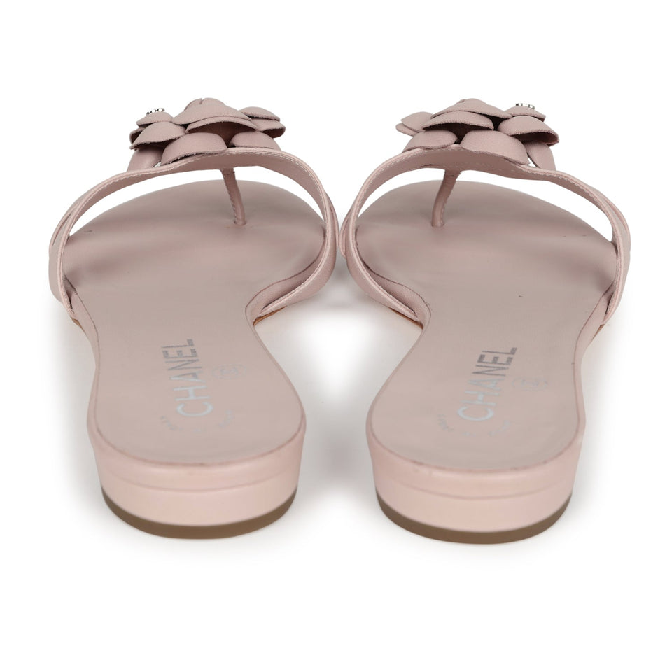 Chanel Pink Camellia Lambskin Sandals 39 EU