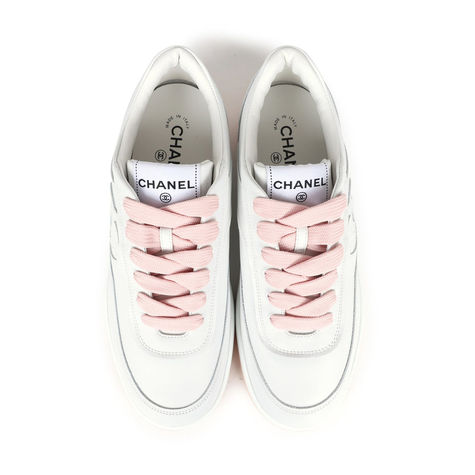 Chanel CC Low Top Sneakers White and Pink Calfskin 41 EU