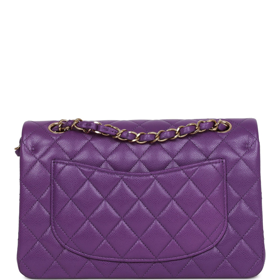 Chanel Small Classic Double Flap Purple Caviar Light Gold Hardware