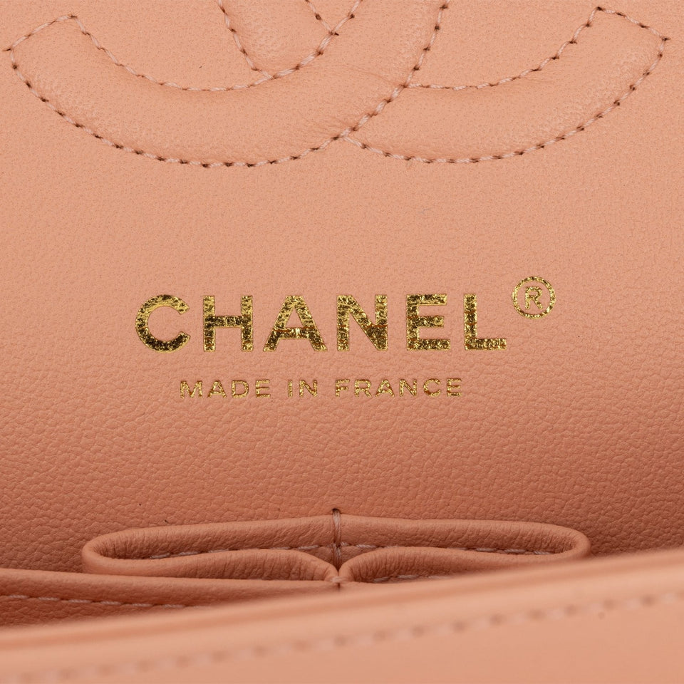 Chanel Small Classic Double Flap Peach Lambskin Light Gold Hardware