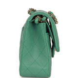 Chanel Small Classic Double Flap Bag Green Lambskin Light Gold Hardware