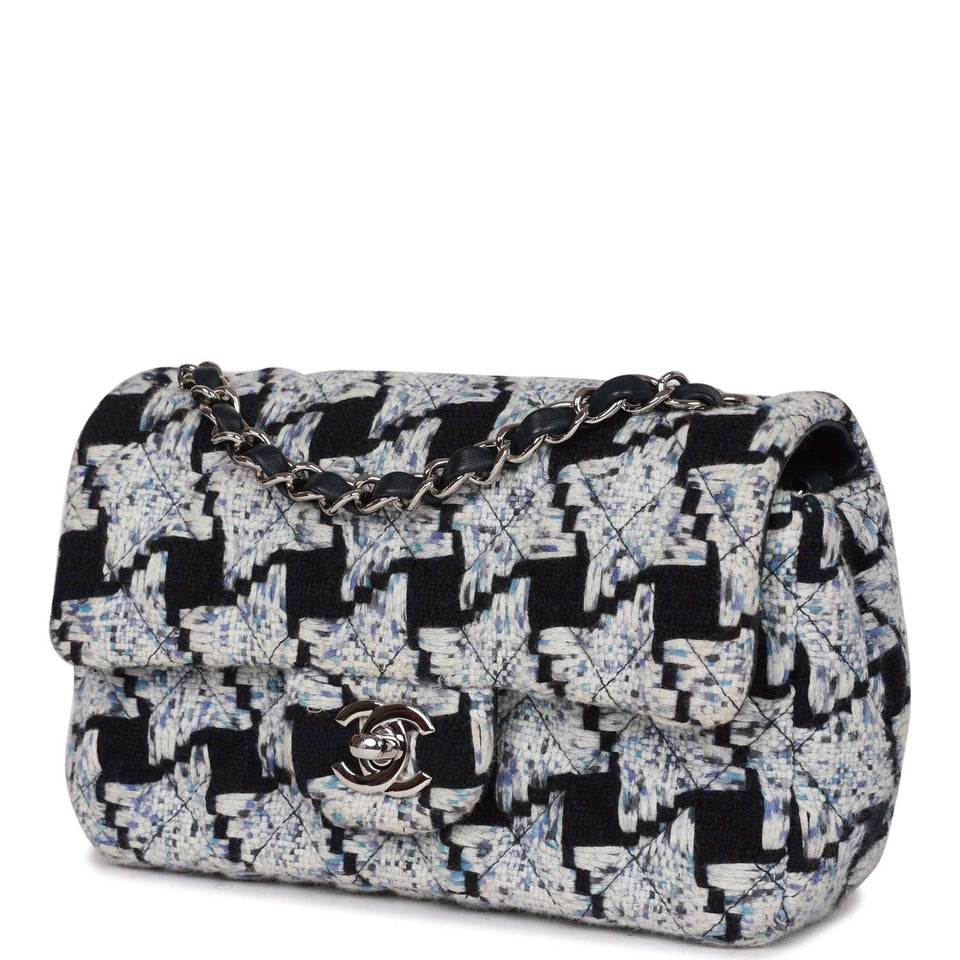 Chanel Mini Rectangular Flap Bag Blue Tweed Silver Hardware