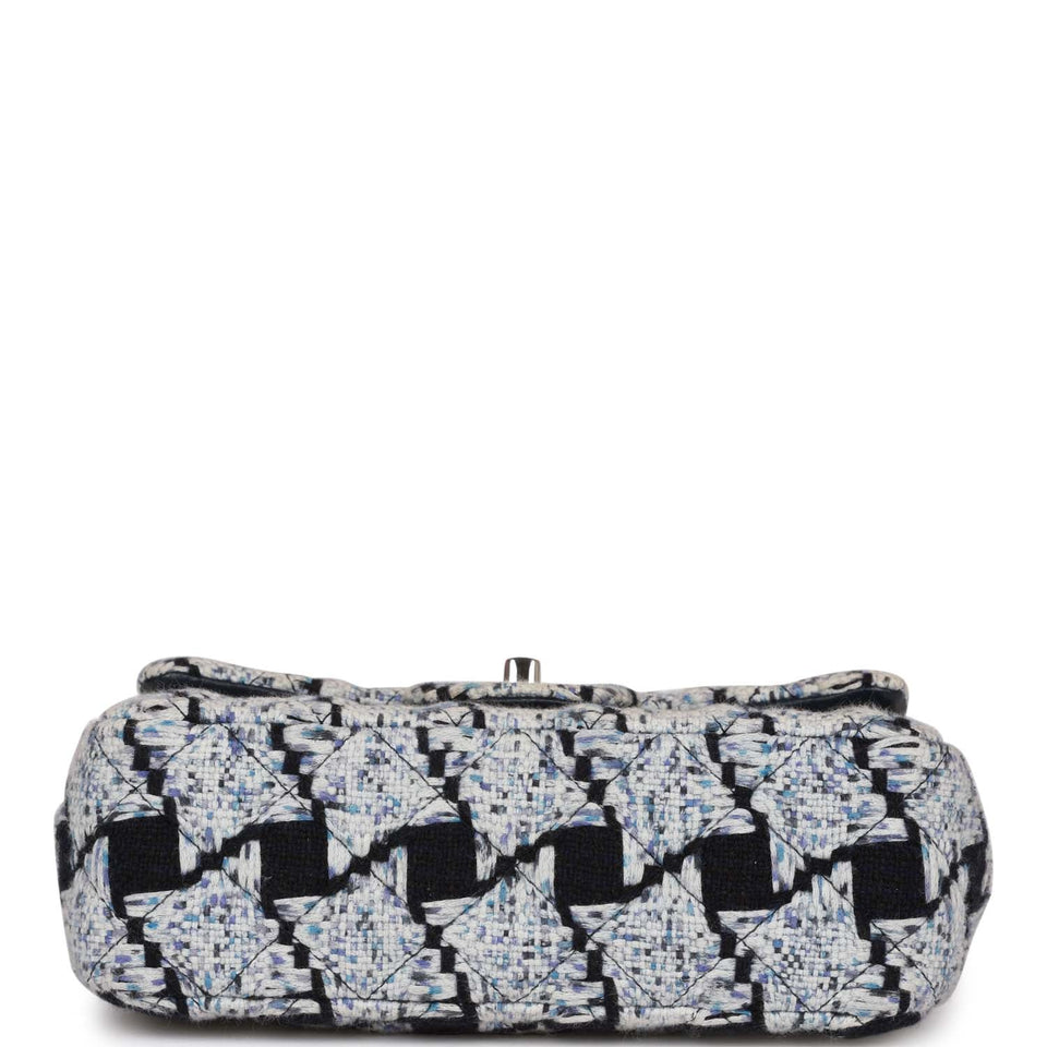 Chanel Mini Rectangular Flap Bag Blue Tweed Silver Hardware
