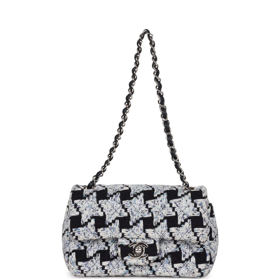 Chanel Mini Rectangular Flap Bag Blue Tweed Silver Hardware